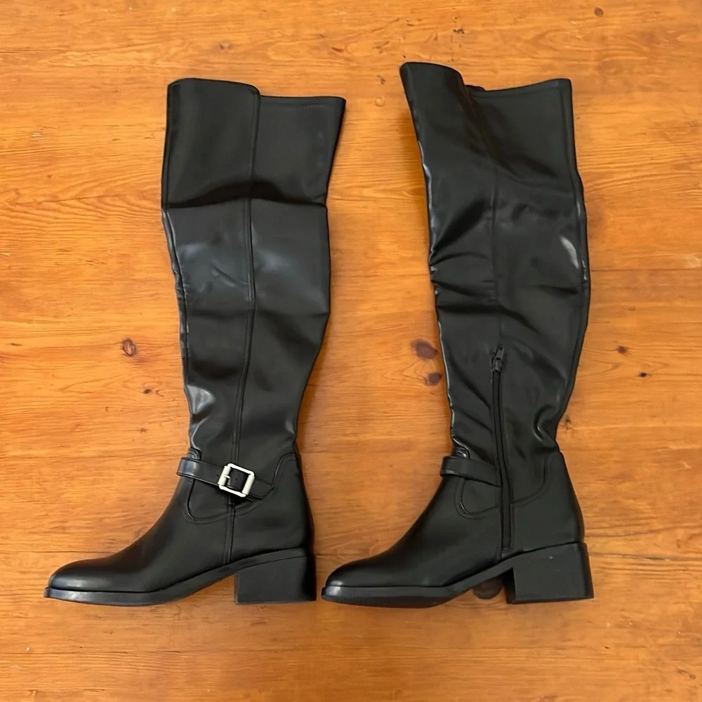 New Dolce Vita Elyse Over The Knee Boots Womens 8 Black Block Heel OTK Shoes